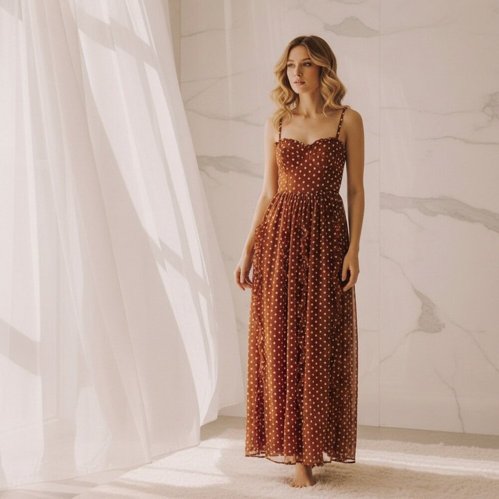 Embroidered flower ruffle maxi dress- Back smocking, ruffled skirt - Picture 9 of 13